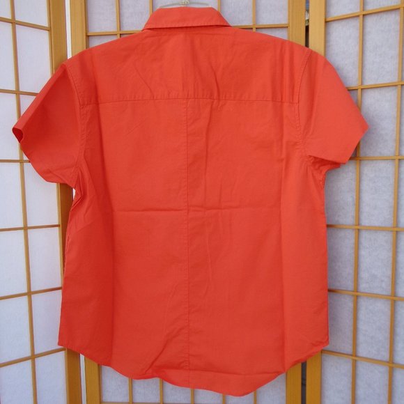 FRESH PRODUCE Oxford Camp Shirt cotton/spandex Poppy red s/s - Picture 5 of 6